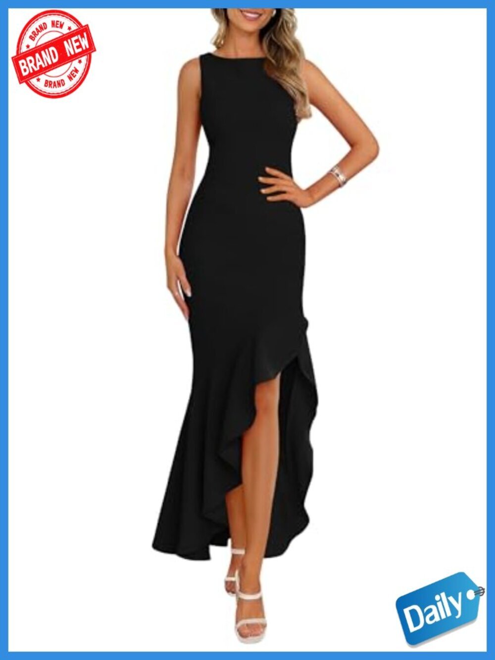 Mermaid Wrap Ruffle Maxi Dress Formal Gala Wedding Guest Dress Sleeveless